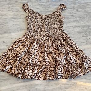 Urban Outfitter Smocked Floral Dress in Brown and Cream. S